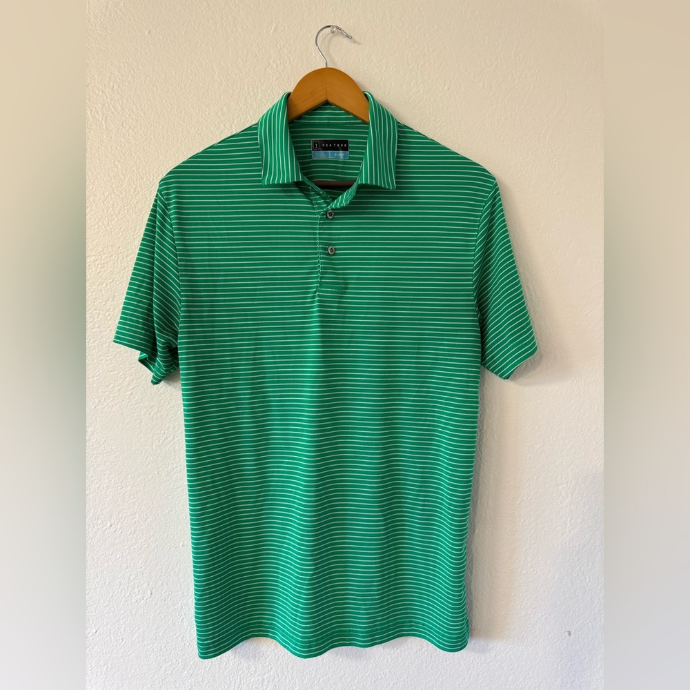 PGA Tour Green Striped Polo Shirt, Size Small